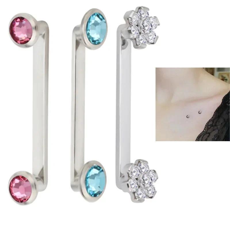 ASTM F-136 Titanium Dermal Surface Barbell PIERC Micro Dermal Anchor Piercing CZ Paved Top Labret In