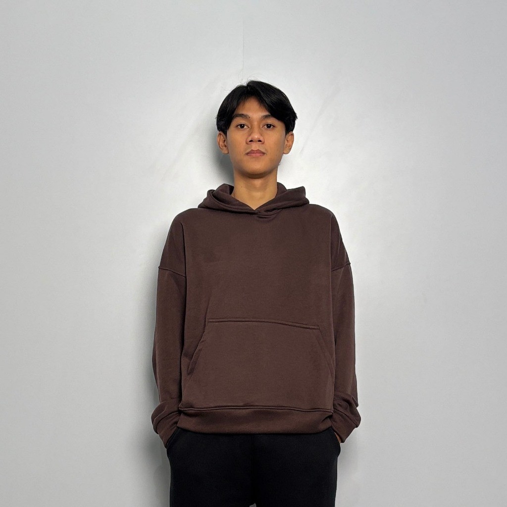 Pleasure Horn - Hoodie Boxy Polos Oversize Coklat Dark Brown Cokelat Pria Wanita