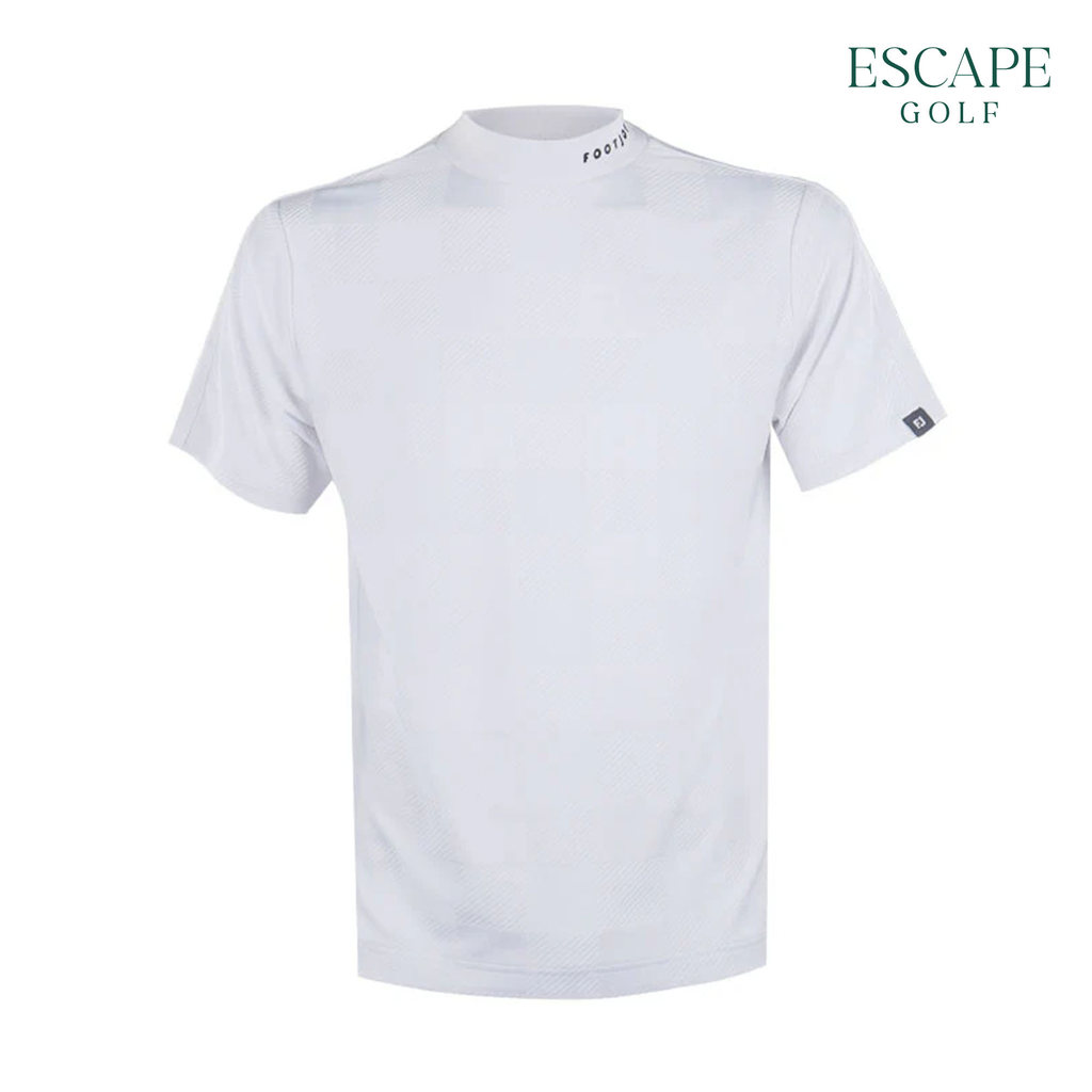 Kaos Olahraga Pria Mock Neck Golf | Footjoy Jacquard Mock Neck Short Sleeve Men’s Golf Shirt - White