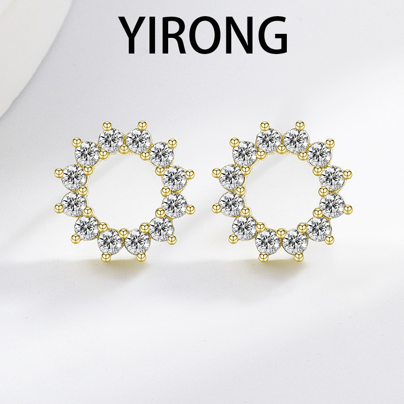 YIRONG Anting Stud Bunga Matahari Zircon Fashion Berlapis Emas