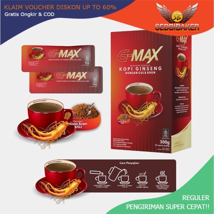 G-MAX Kopi Extra Ginseng Gula Aren - Bisa Grosir, BPOM - Halal, Kopi Kuat Pria Tahan Lama - 1 Sachet