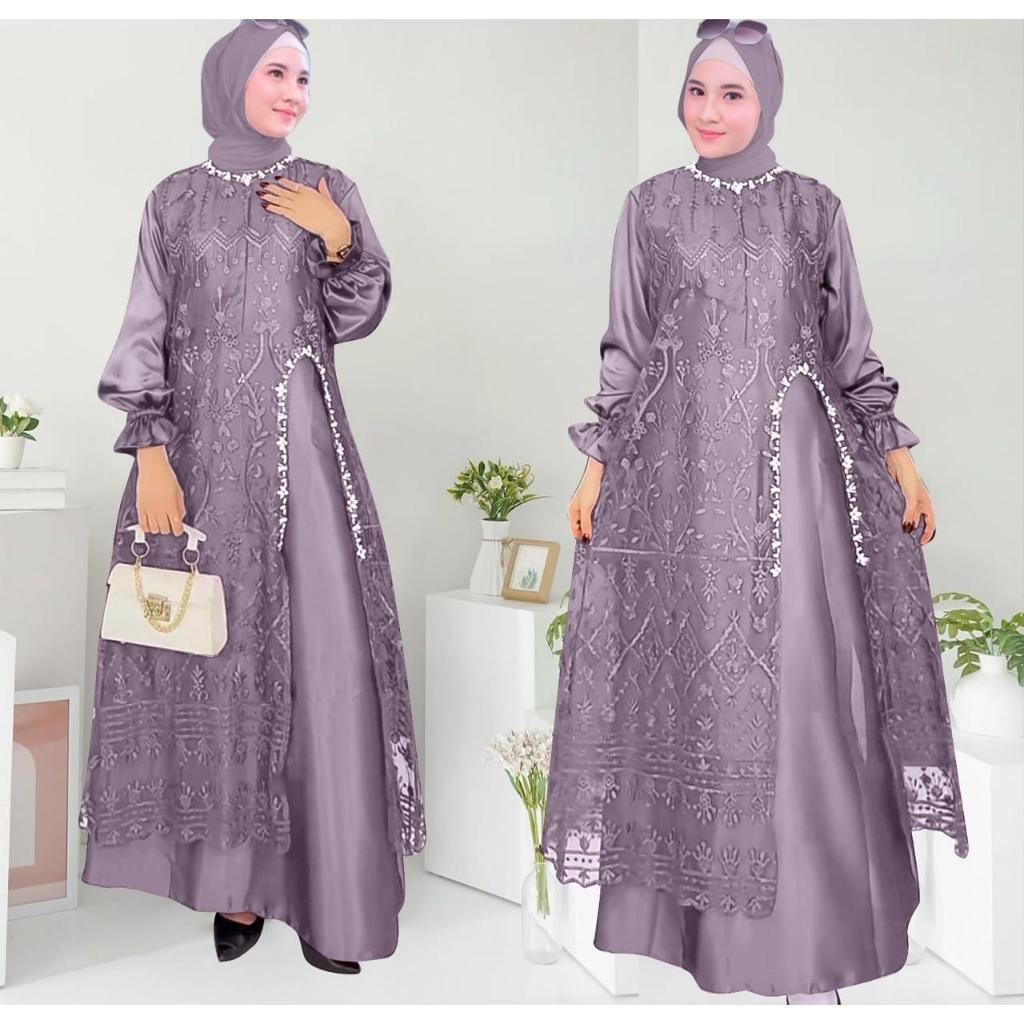 [Padu Dress] Gamis Brokat Jumbo Warna Mauve Lavender – Gamis Muslim Elegan untuk Pesta & Kondangan