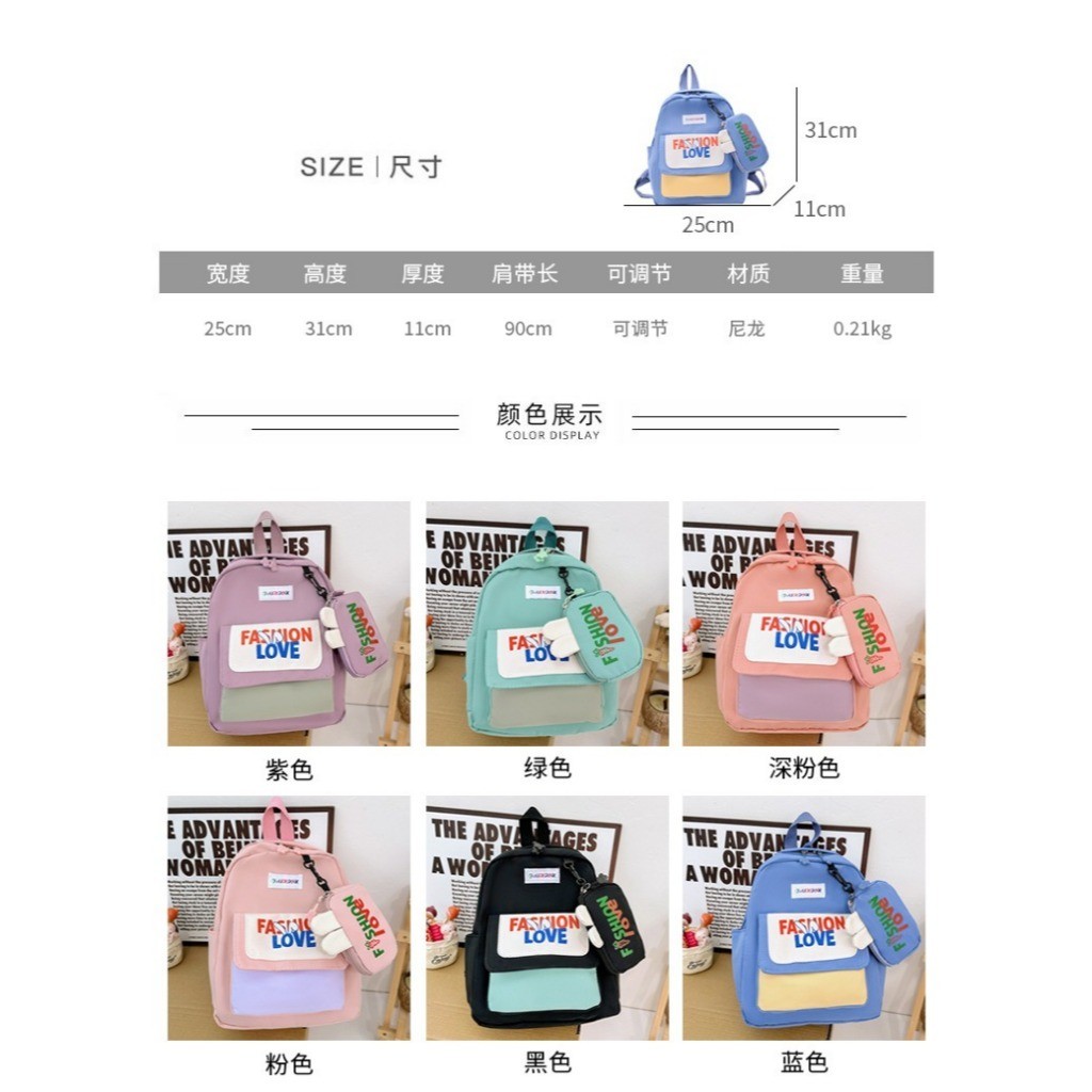 XS-8072 Tas Ransel Anak Perempuan Warna Pastel – Lucu, Ringan, Muat Bekal & Mainan