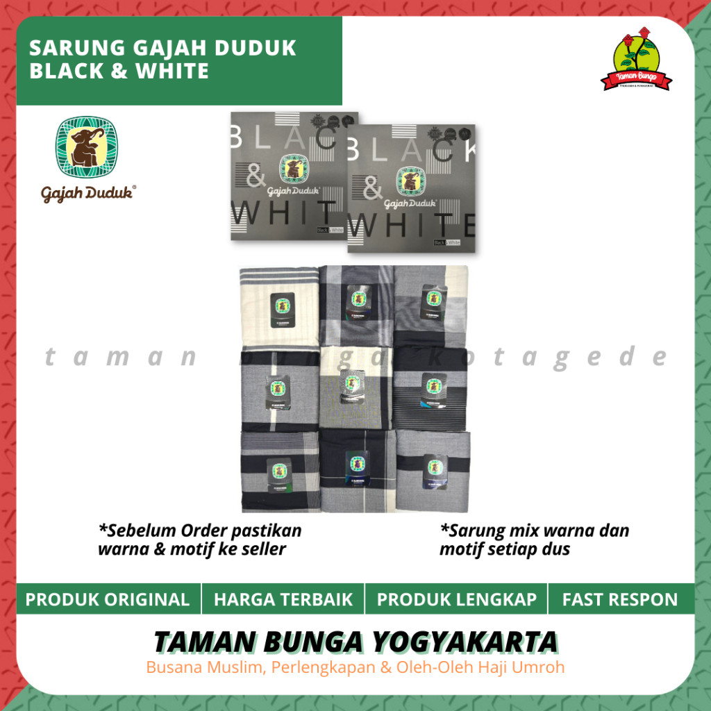 NYAMAN - SARUNG GAJAH DUDUK BLACK & WHITE / SARUNG GAJAH DUDUK / SARUNG GROSIR