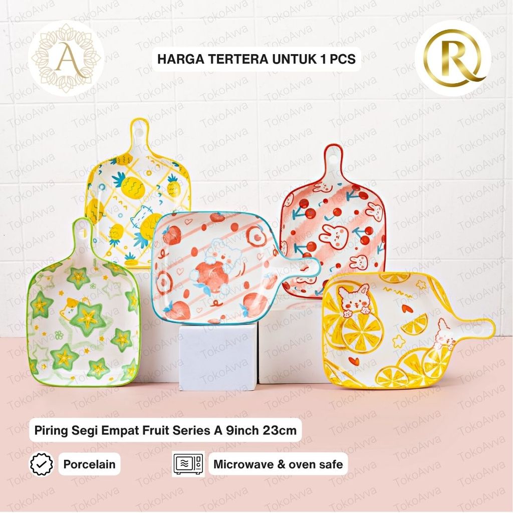 Piring Segi Empat Fruit Series A Porcelain Keramik 9inch 23cm
