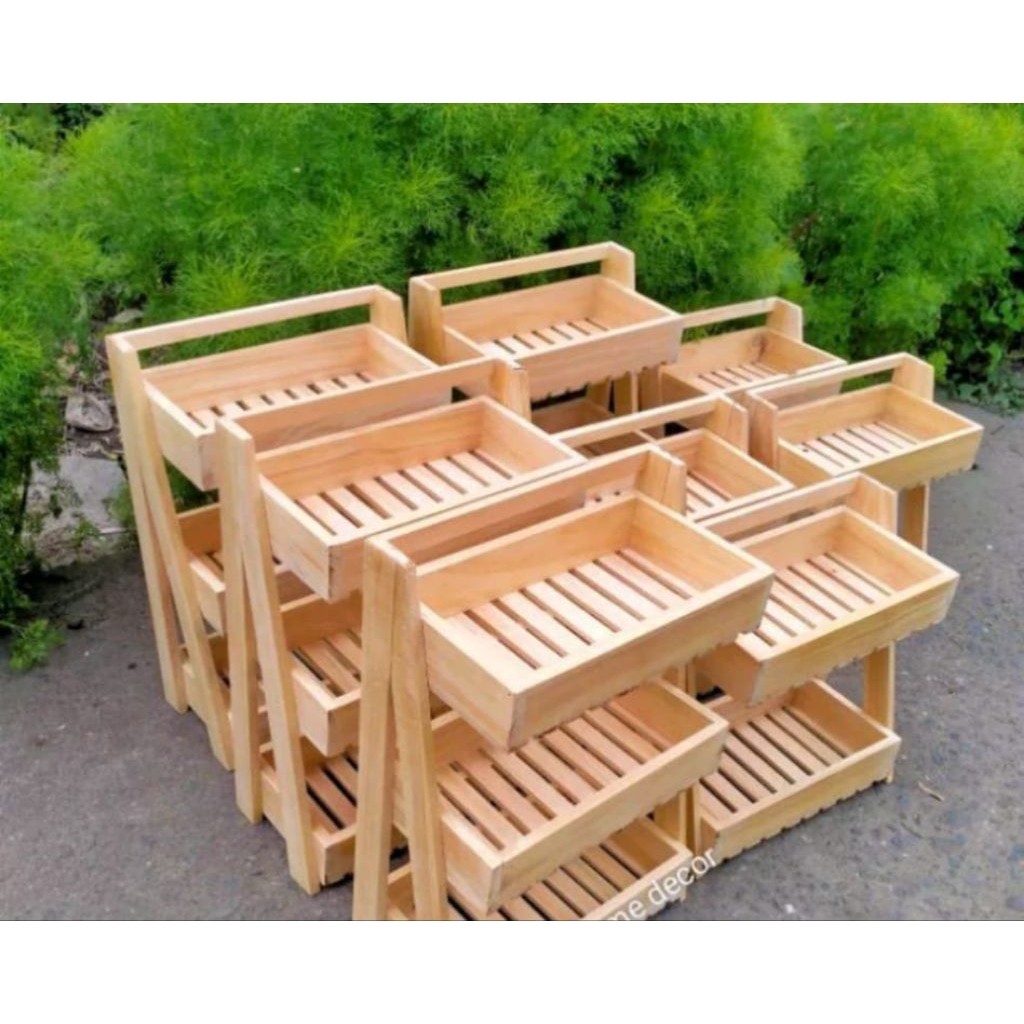 Rak bawang susun kayu kekinian/rak bumbu dapur minimalis serbaguna(RAK BUAH)