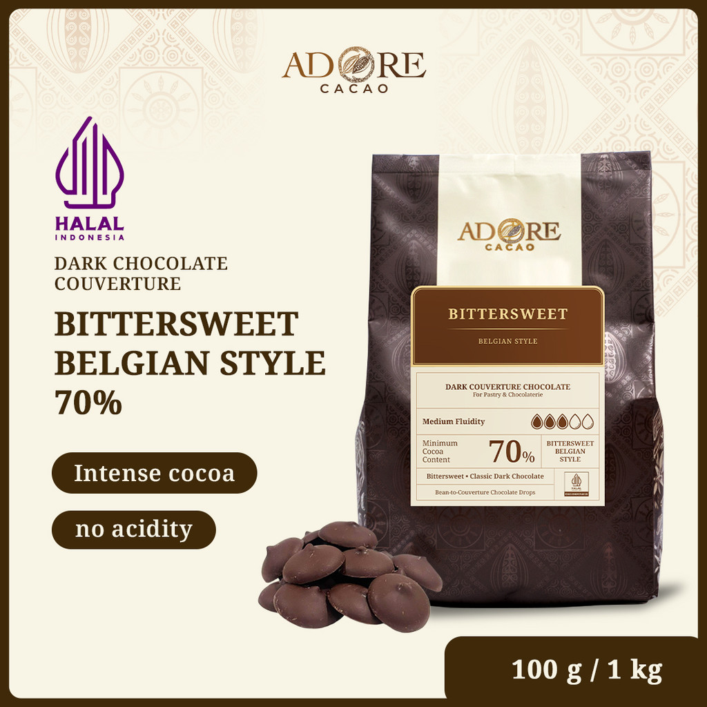 Adore Cacao 1kg Dark Chocolate Couverture Bittersweet Belgian Style 70% - Coklat Couverture