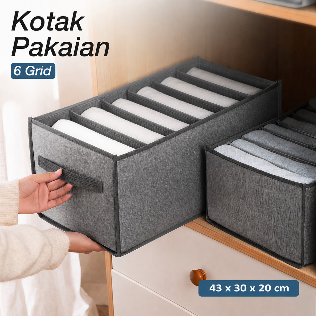 NUHA Kotak Sekat Pakaian Storage Drawer Divider Box 6 Grid - HS-9 -0001