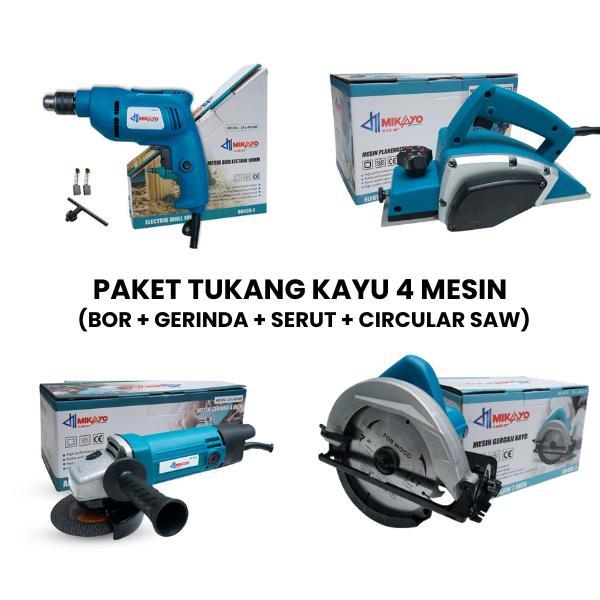 PAKET 4 MESIN KAYU - CIRCULAR SAW MESIN SERUT KAYU MESIN PLANNER KAYU, MESIN BOR TANGAN, GERINDA LIS