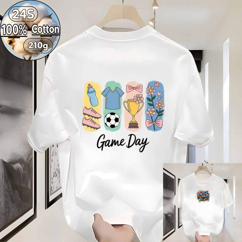 * COD * Kaos Oblong Putih Oversize Lengan Pendek Unisex Depan Motif Grafis Sepak Bola Watercolor Gam