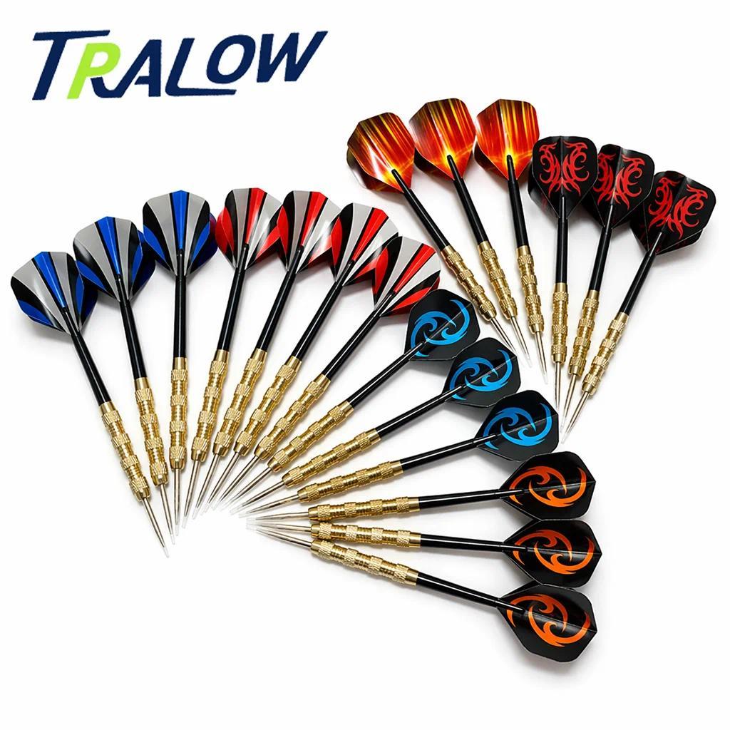 TRALOW Professional 18pcs Steel Tip Darts Set Knurled Grip Metal Barrel Dart Flights For Tournament 