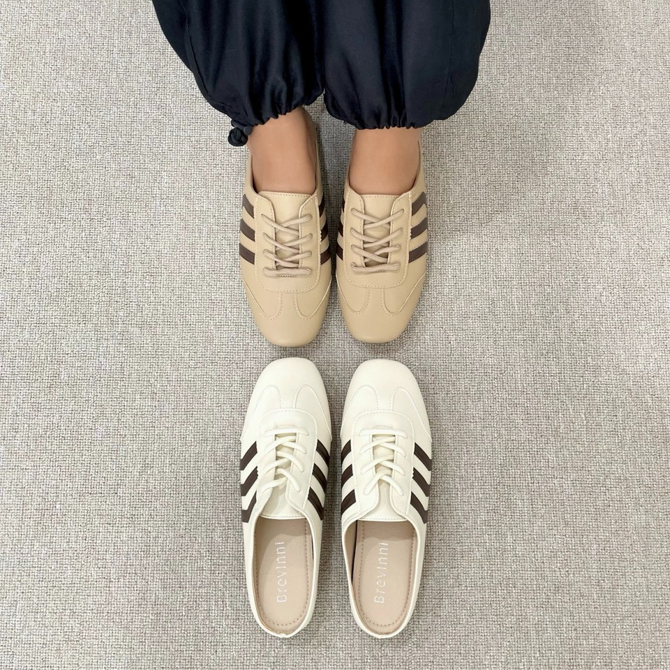 SANDALISTIC Sally Slip On Sneakers Women || Sepatu Backless Wanita || Retro Stripe Sneakers Mule || 