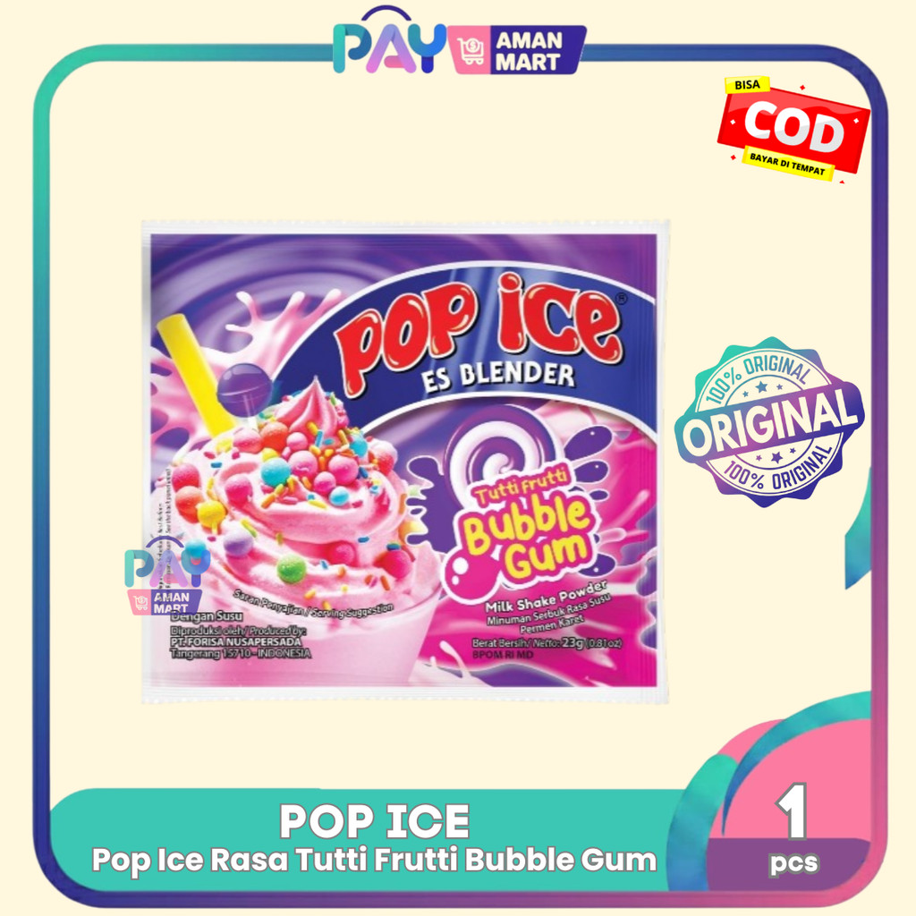 POP ICE MILK SHAKE RASA TUTTI FRUTTI BUBBLE GUM - POP ICE MINUMAN BUBUK RASA TUTTI FRUTTI BUBBLE GUM