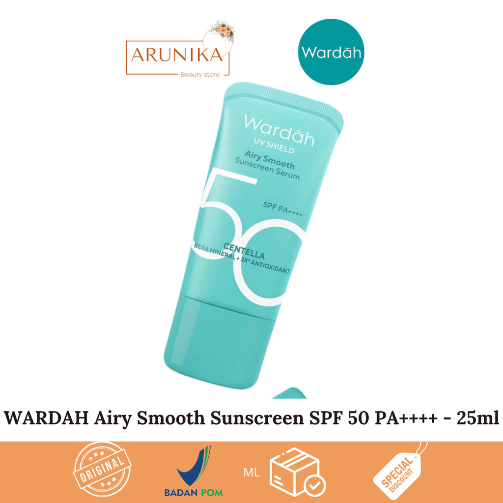 Wardah Sunscreen UV Shield Airy Smooth Serum SPF 50 PA++++ 25ml Single, Twinpack, Triple Pack Sunscr