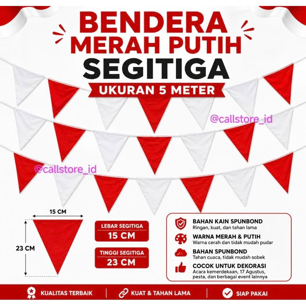 BENDERA MERAH PUTIH KAIN SEGITIGA / BENDERA MERAH PUTIH KEMERDEKAAN / BENDERA SEGITIGA MERAH PUTIH