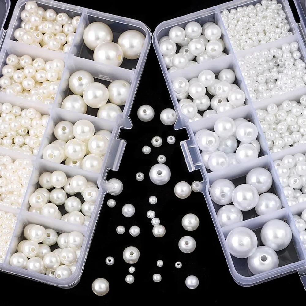 Faux Pearl Beads ABS Loose Round Beads CCB beads Jewelry Craft Making White Beige Y Clothing Beads S