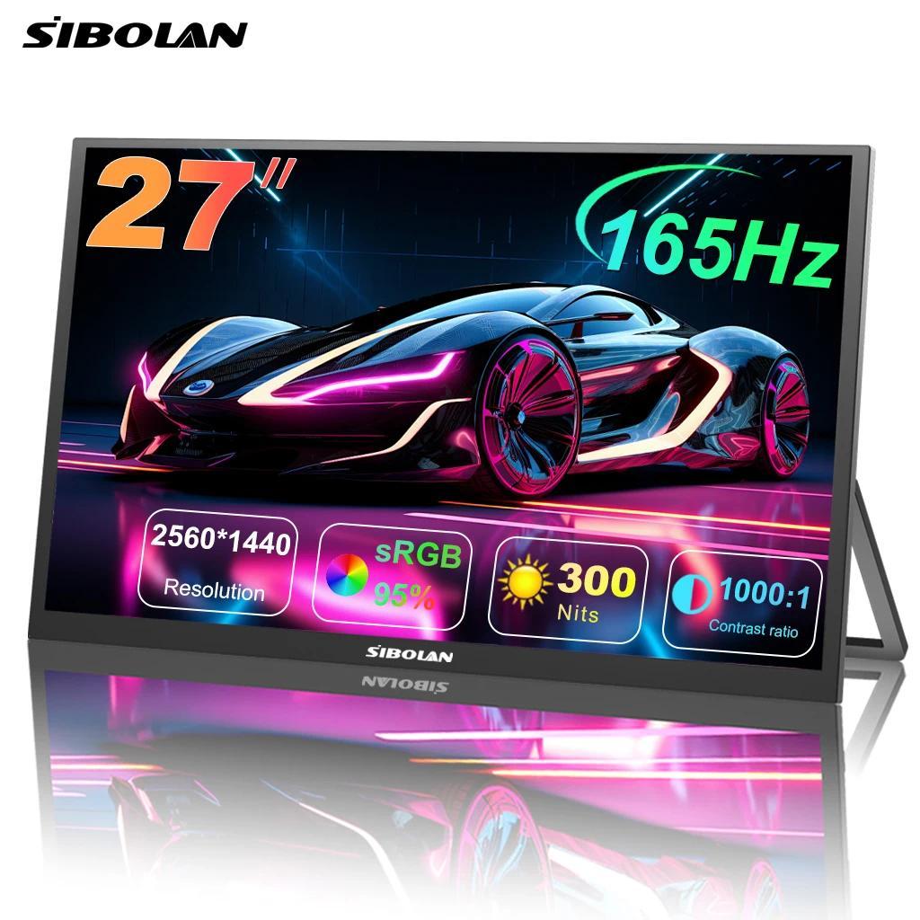 SIBOLAN 27 inch 165Hz Portable Monitor 2K 2560*1440P IPS Gaming Second Screen with USB C HDMI Port f