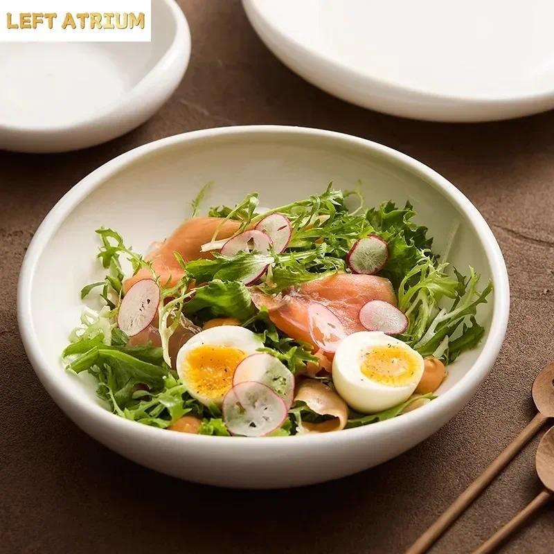 White Irregular Salad Plate Ceramic Deep Plate Dessert Plate Thick Soup Plates Snack Plates Restaura