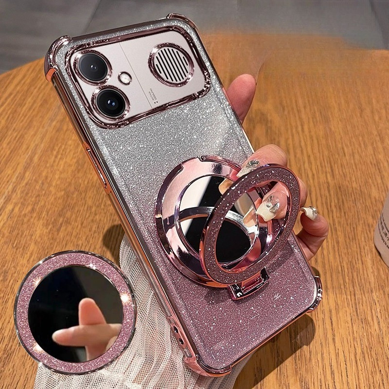 Untuk Xiaomi Redmi K90 Max Ultra Plating Glitter Mirror Holder Silicone Shockproof Airbag Case untuk