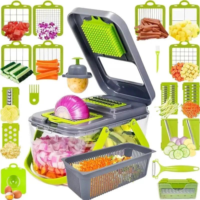 22 In 1 Multifunction Vegetable Chopper Mandoline Slicer Onion Dicer Food Grater With Drain Basket C