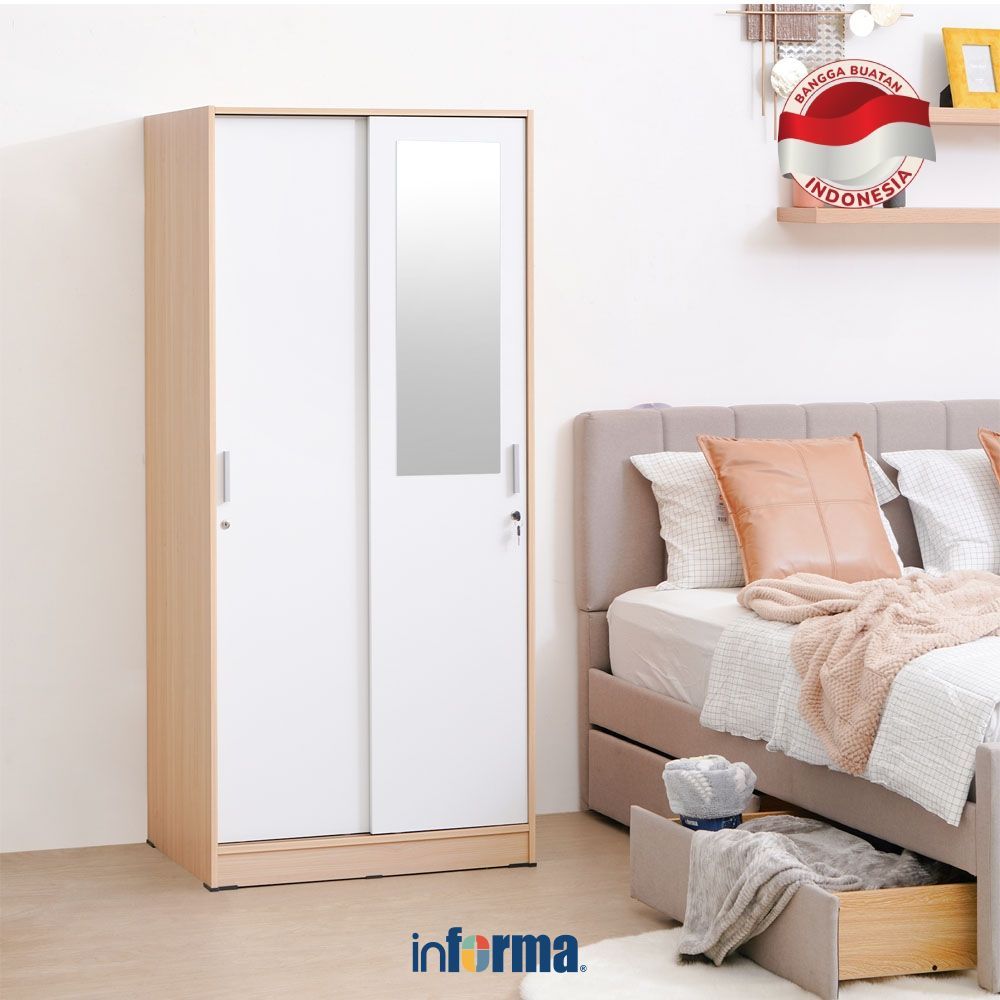 Informa Rana Lemari Pakaian 2 Pintu - Putih/Cokelat Maple Lemari Baju Almari Baju Lemari Kamar Lemar