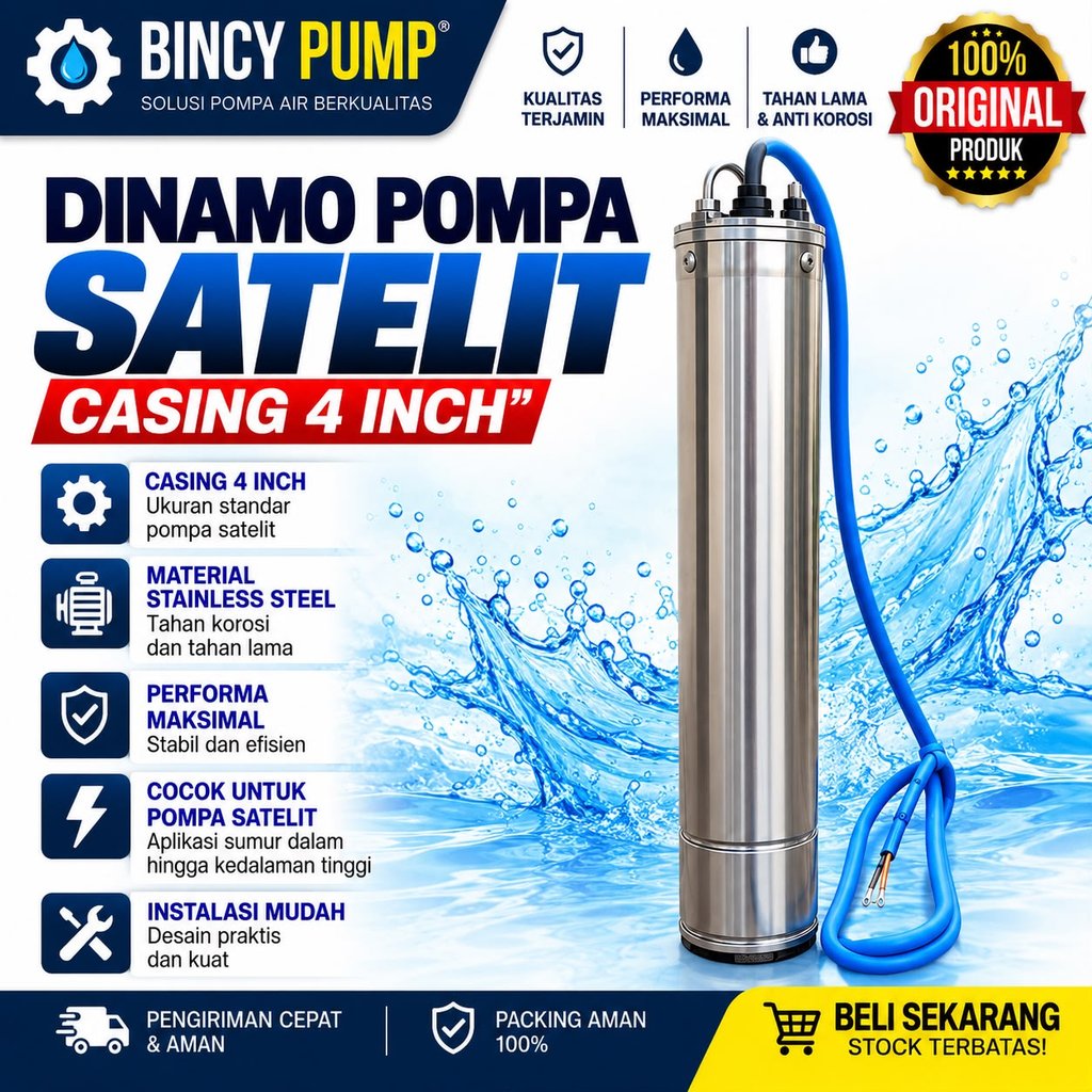 Pompa Satelit 4" DINAMO Only 0.5HP Dinamo Pompa Submersible 370W 220V dengan Kontrol Box untuk Pompa