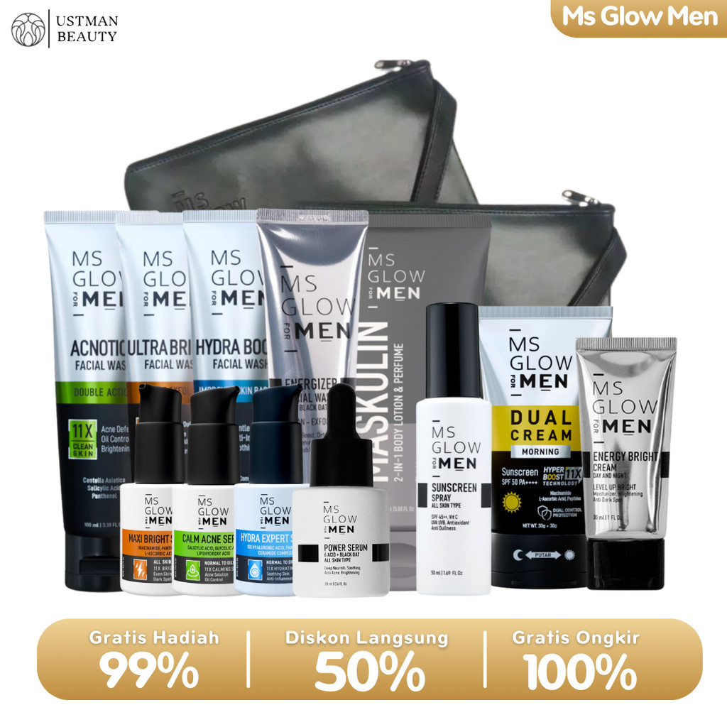 MS Glow for Men Paket Lengkap Maskulin 5in1 Paket Skincare Wajah Pria dan Cowok Ms Glow Men SALE