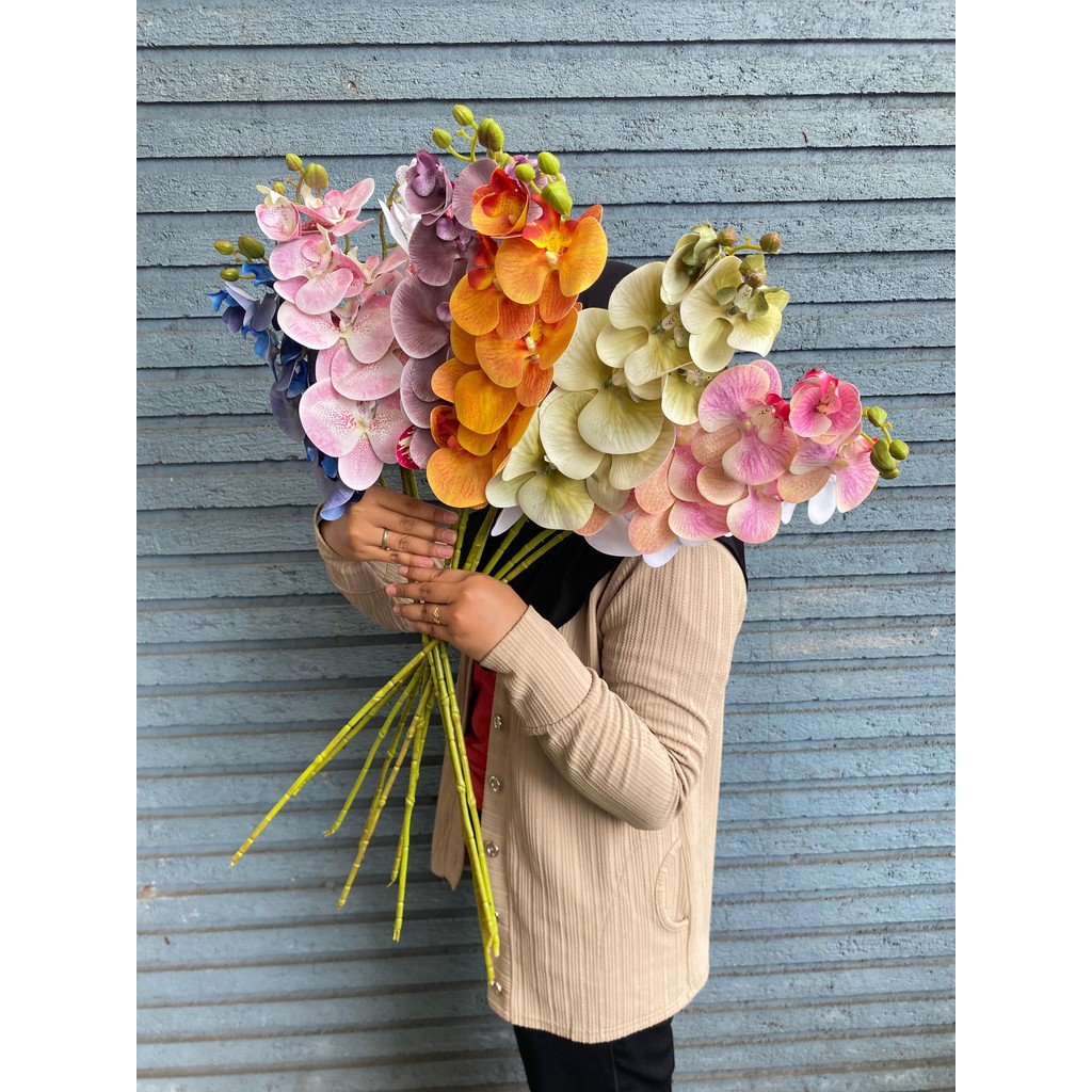 QC TERLARIS NEW 7 KUNTUM ORCHID PREMIUM Bunga Buatan Anggrek latex Oncidium Phalaenopsis Orchid arti