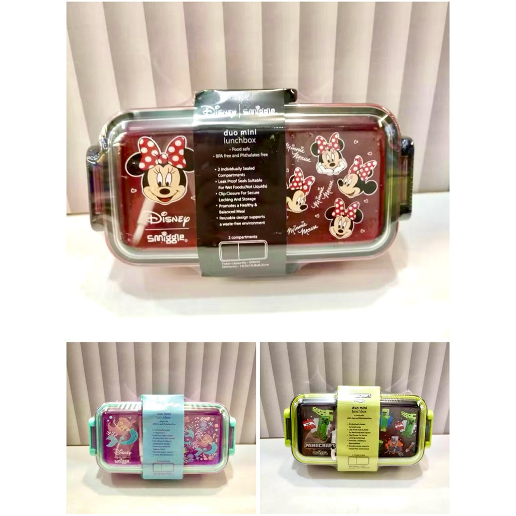 TEMPAT MAKAN SMIGGLE DUO MINI SEKAT 2 600ml MINECRAFT ARIEL MINNIE FREE SENDOK GARPU//LUNCH BOX