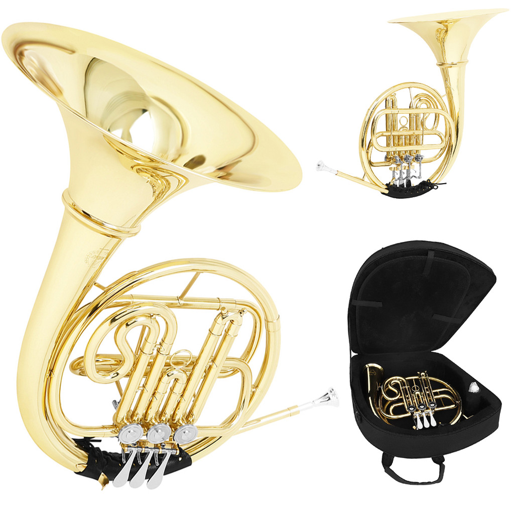 Bb French Horn Professional Brass Body 3 Key French Horn Musical Instrument with Case Golden Split F