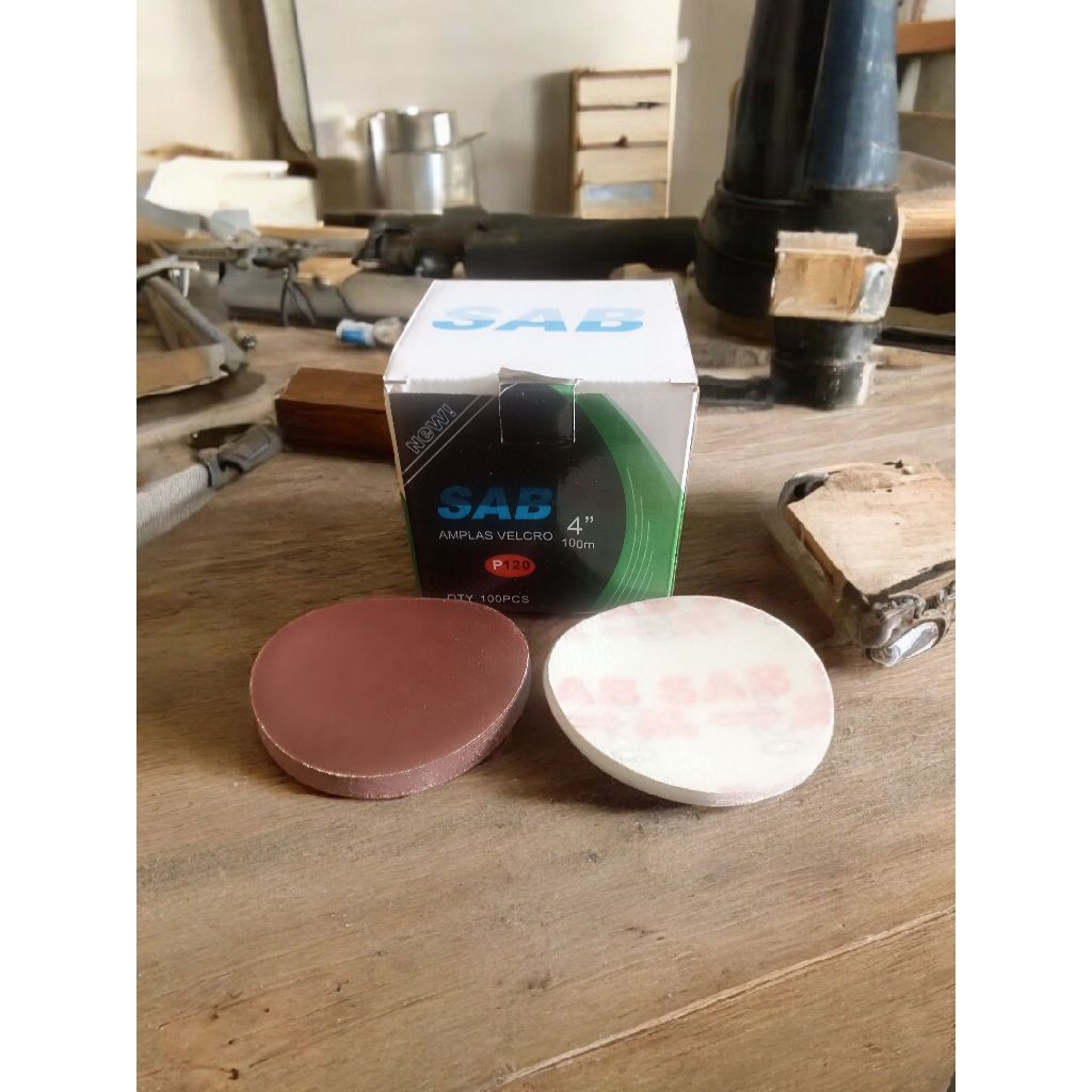 Amplas Velcro Bulat 4 Inch SAB– Amplas Tempel Gerinda Sander Grinder Kayu Besi