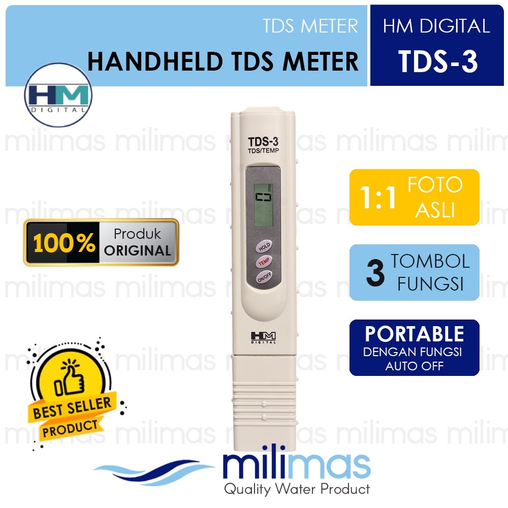 Ready HM Digital - TDS-3 Portable Total Dissolved Solid / TDS Meter  HM Digital [ ORIGINAL ]