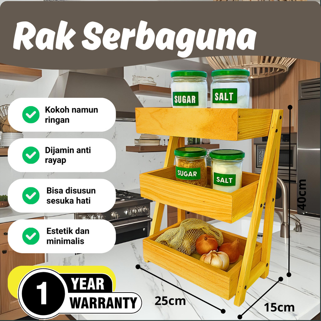 Rak Bawang Kayu 3 Susun / Rak Bumbu Serbaguna