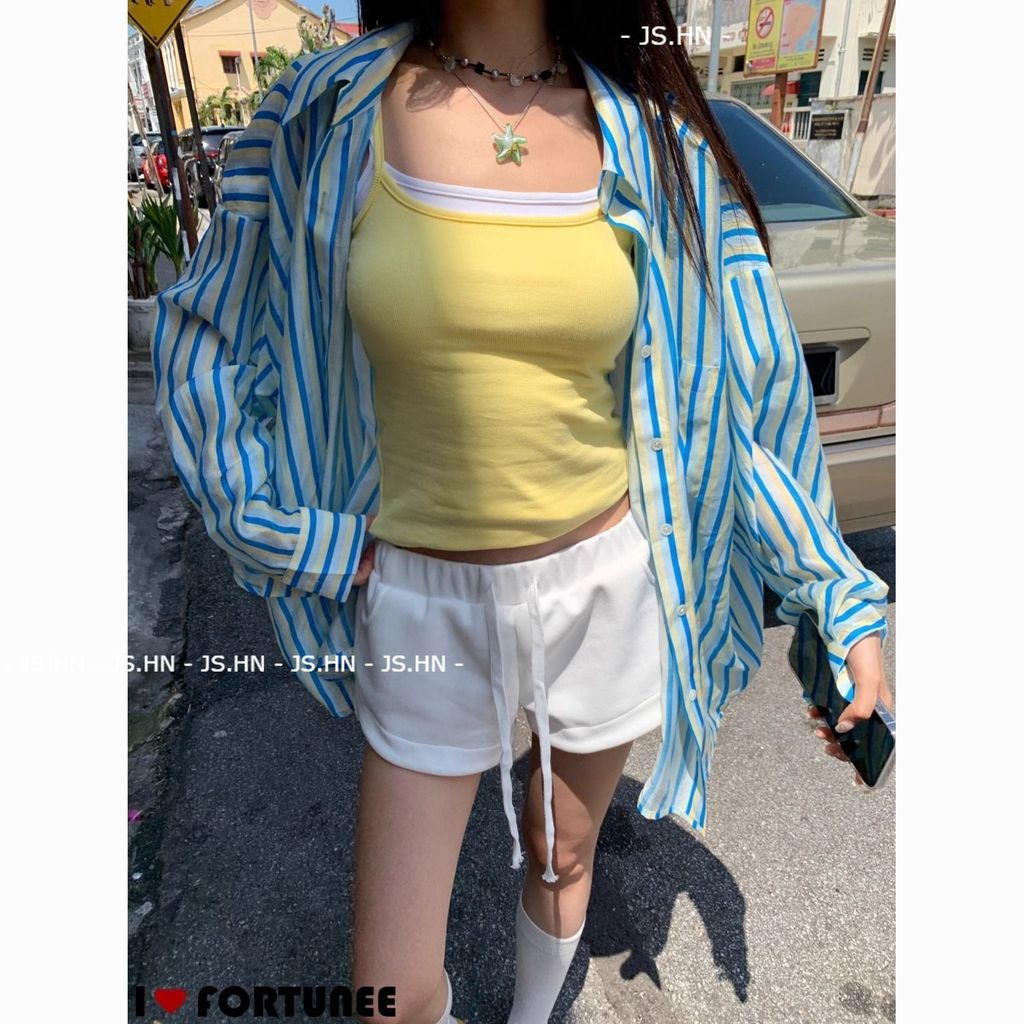 JS.HN - Jaket Kemeja Anti Sinar Matahari Bergaris Warna-warni Wanita Dengan Lengan Panjang Longgar