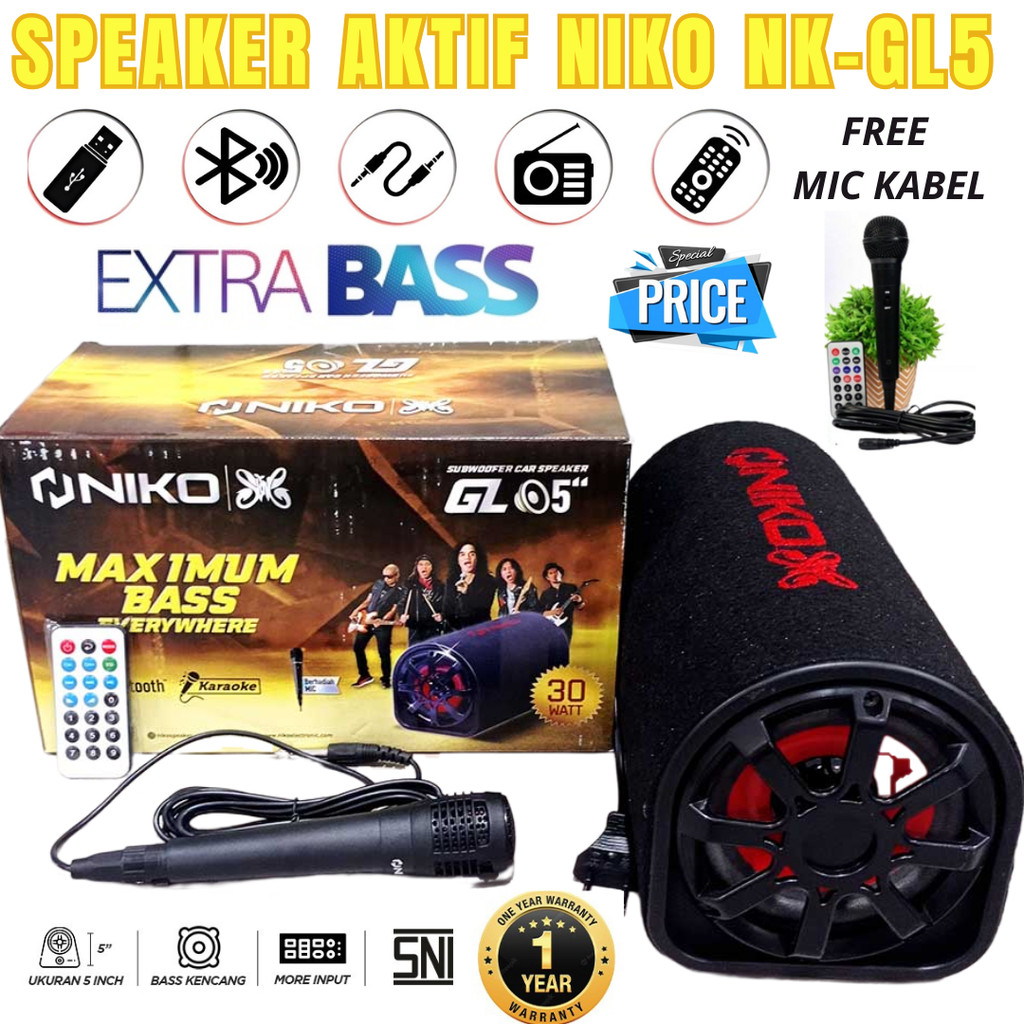 Terlaris Free mic  GL5 Subwoofer Car Speaker 5 inch 30 Watt Speaker Tabung 5 inch | SpeAker Aktif | 