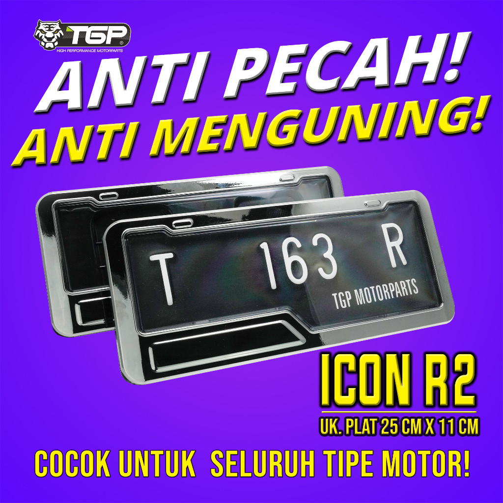 Cover Plat Nomor Motor Icon Black Chrome dan White Aksesoris Variasi Motor / Cover Plat Nomor Mobil 