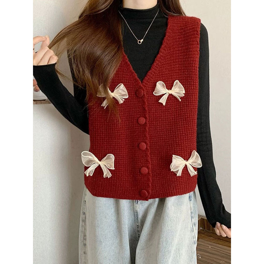 Rompi rajutan wanita rompi tanpa lengan versi Korea baru