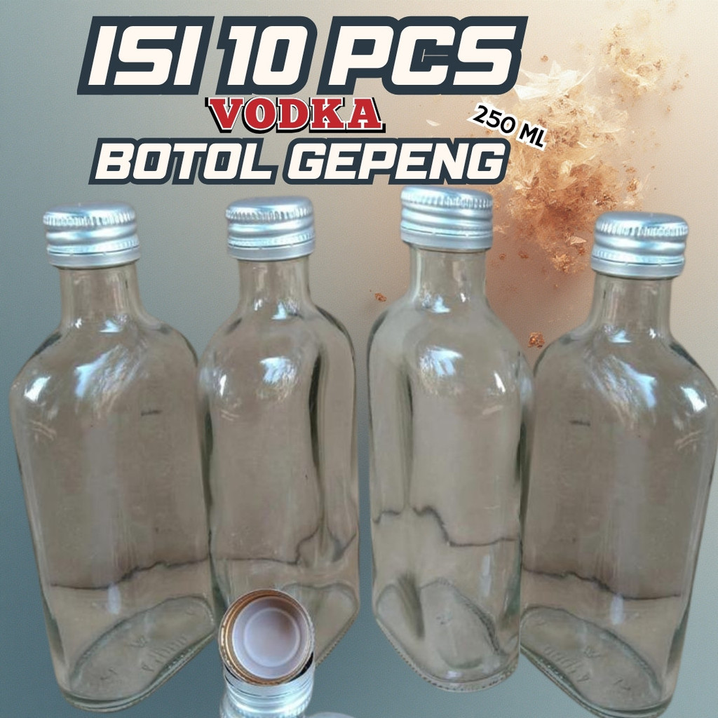 Botol Kaca Gepeng 250ml Bening Vodka Mansion Madu Kopi Susu Mensen Flat Bottle Barang rekondisi Beka