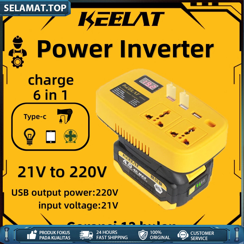 [KEELAT KPPI02] Super Power DIY Inverter Charger Portabel 6in1 21V to 220V 150W-3 USB Baterai Makita