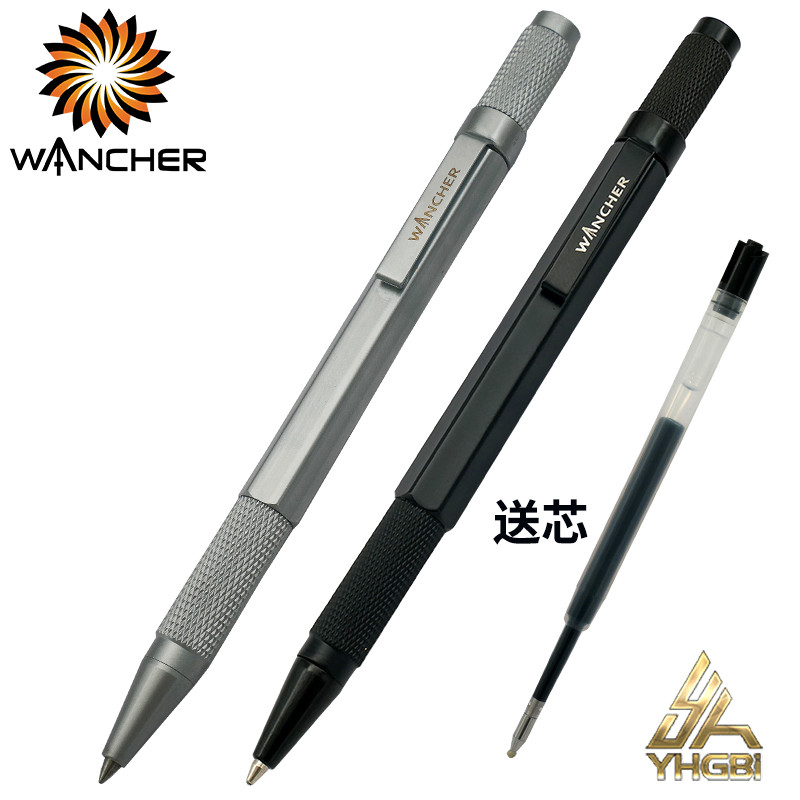WANCHER Ballpoint Pen Original Hexagon Brass Metal Rotary Black 0.5mm Refill Replaceable W1558 Offic