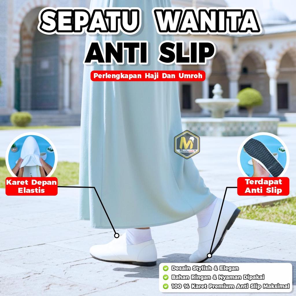MUMTAZINDO - Sepatu Wanita Anti Slip Putih Polos / Perlengkapan Haji dan Umroh / Sepatu Haji dan Umr