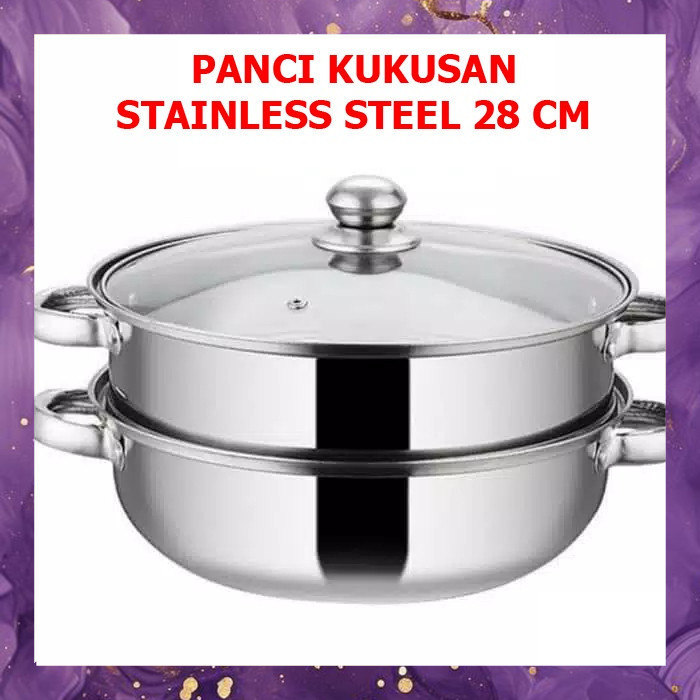(SBA) Panci Kukus 28 CM Kukusan Double Stainless Steel Steamer Dandang Kaca Sayur Daging Ayam Steam 