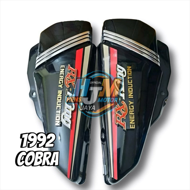 Cover Bok Dop Aki Tepong RX King 1992 Cobra Set Emblem Stiker Merah | Hitam List Premium Quality