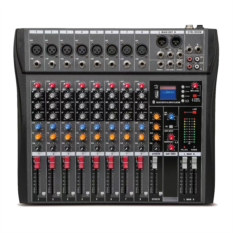 CT80 Professional Audio Mixer 8-Channel Bluetooth USB Effect 48V Conference Stage Party Sound Mixer 