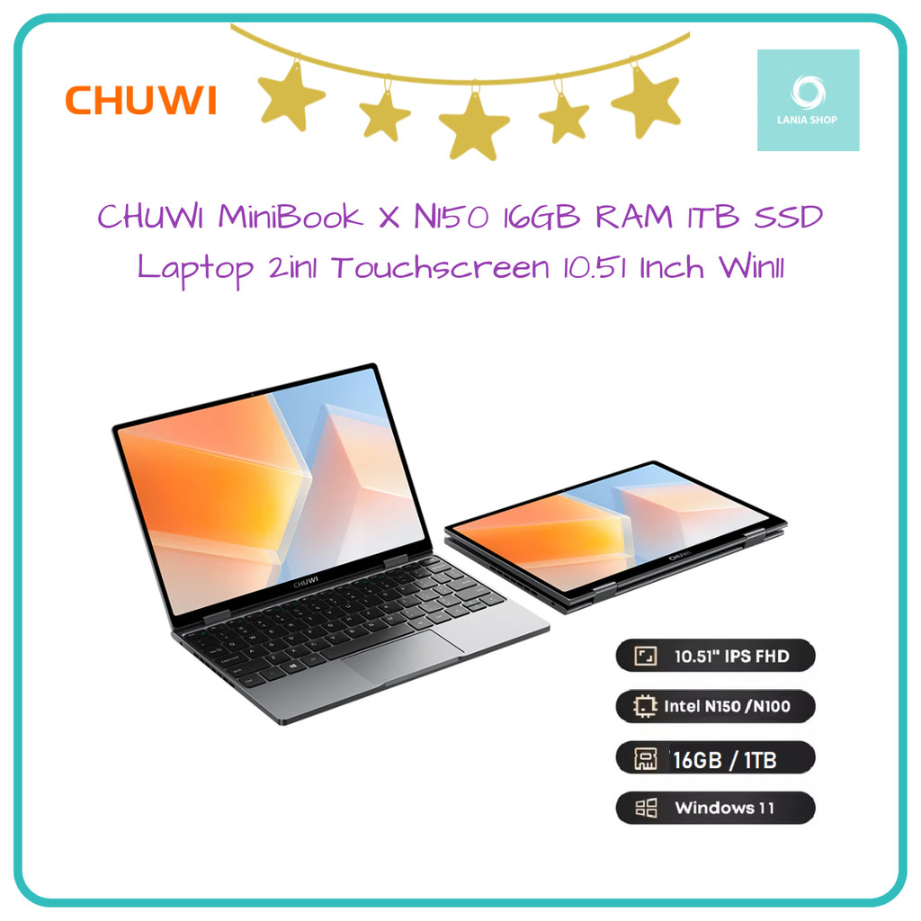 CHUWI MiniBook X N150 16GB RAM 1TB SSD Laptop 2in1 Touchscreen 10.51 Inch Win11 Portable Ultralight 