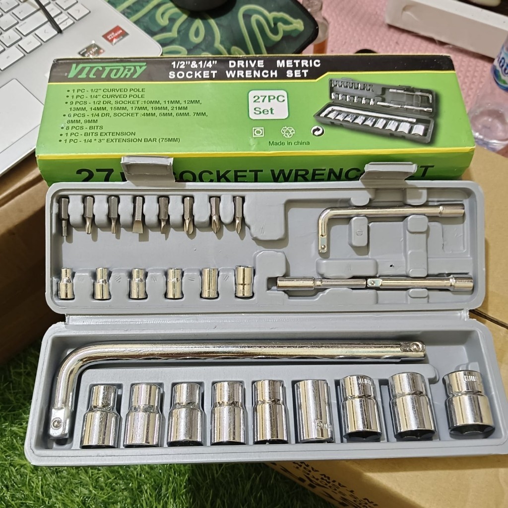 KUNCI SHOCK SET Set Kunci Sok Shcok Wrench 27 Pcs + Box/ Kunci Sok Motor Mobil Lengkap TERMURAH BANG