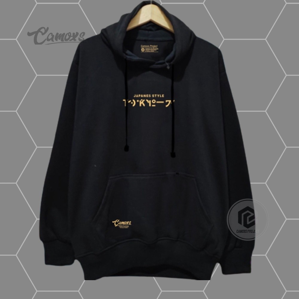 Hudie Pria Oversize Hitam List Tokyo Japanes Hoodie Cowok Cewek Distro Original Camoxs Brand Kota Ba