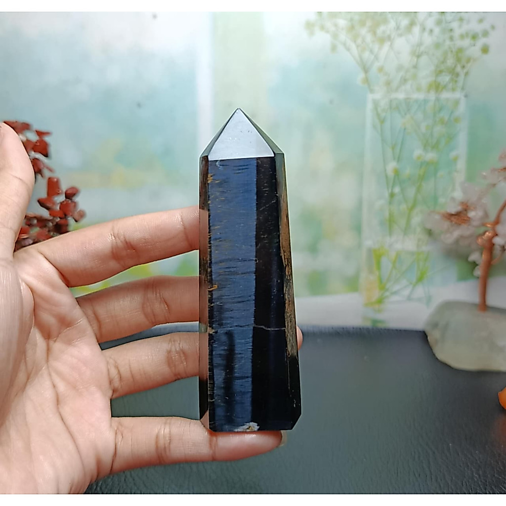 Natural Tower Blue Tiger Eye Pointer (2) Asli Batu Alam