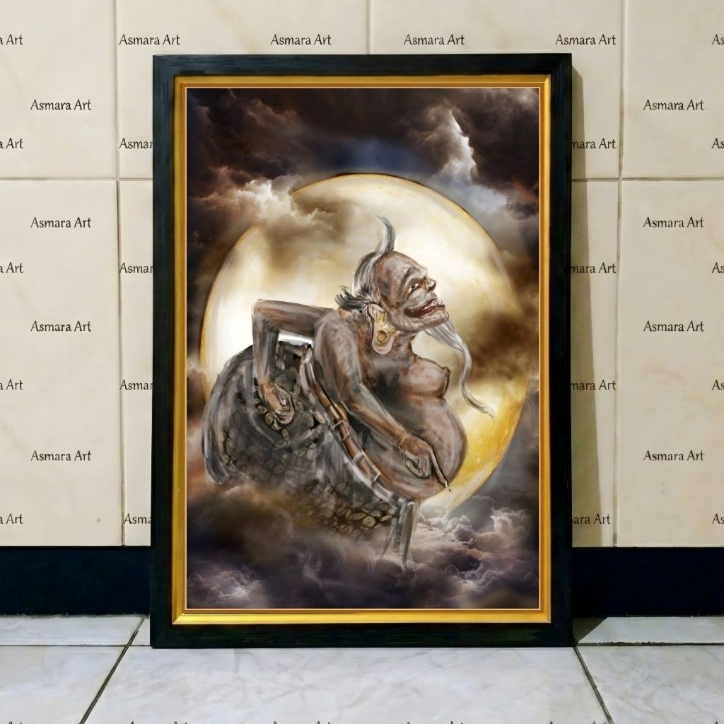 Hiasan Dinding Lukisan Cetak Gambar Bagong || Wayang Bagong Uk 45x65cm plus Bingkai Cantik