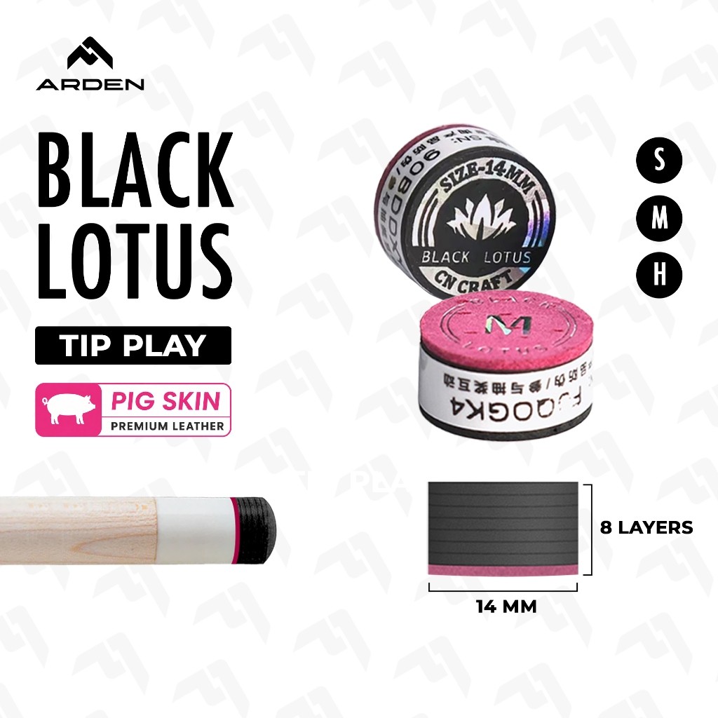 Cue Tip ARDEN Black Lotus - Tip Biliar 8 lapis 14mm | Cocok untuk Shaft Maple